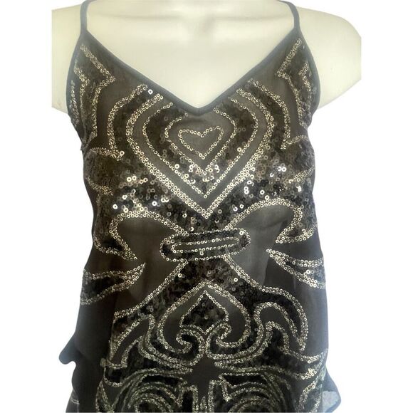 Express Racer Back Sheer Tank with Sequin Hearts Corporate Goth - Picture 2 of 5
